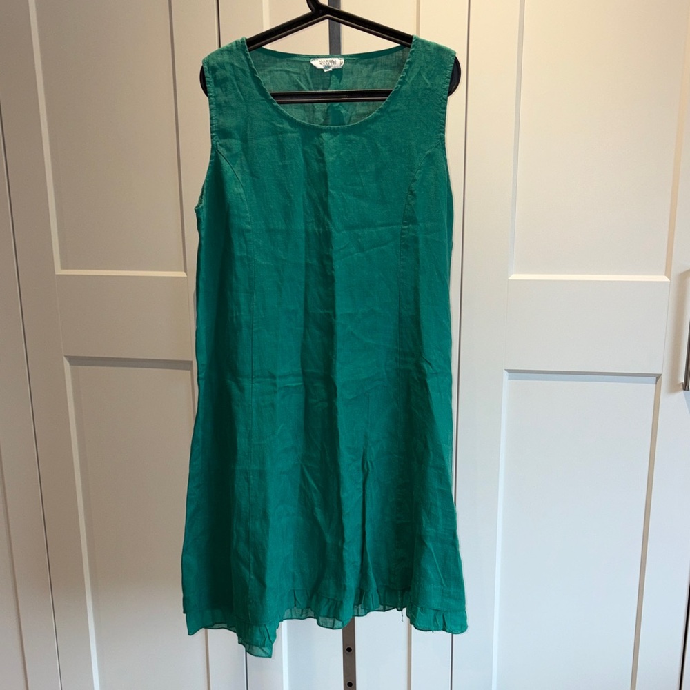 Allegra Masetti Green 100% Linen Ruffle hem dress